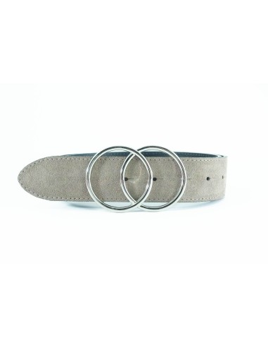 Cinturón serraje con hebilla doble aro en color plata cromada